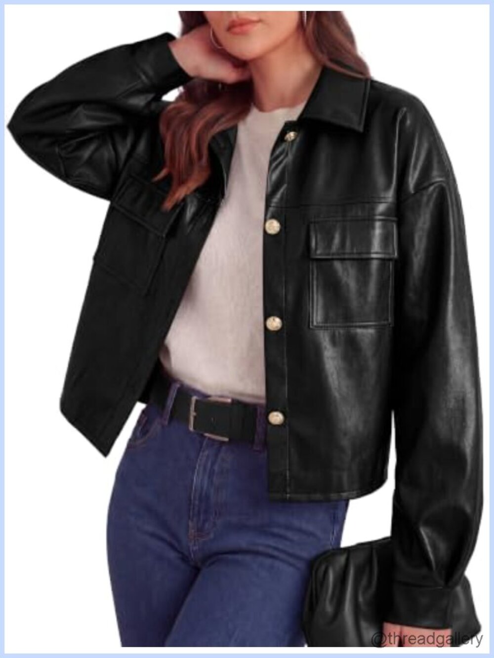 Women's Faux Leather Button Down Jacket Long Sleeve Bomber Motorcycle